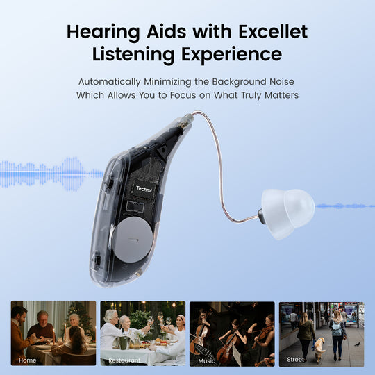 Techmi FacePro RIC hearing aid styled like Bluetooth earbud with app control