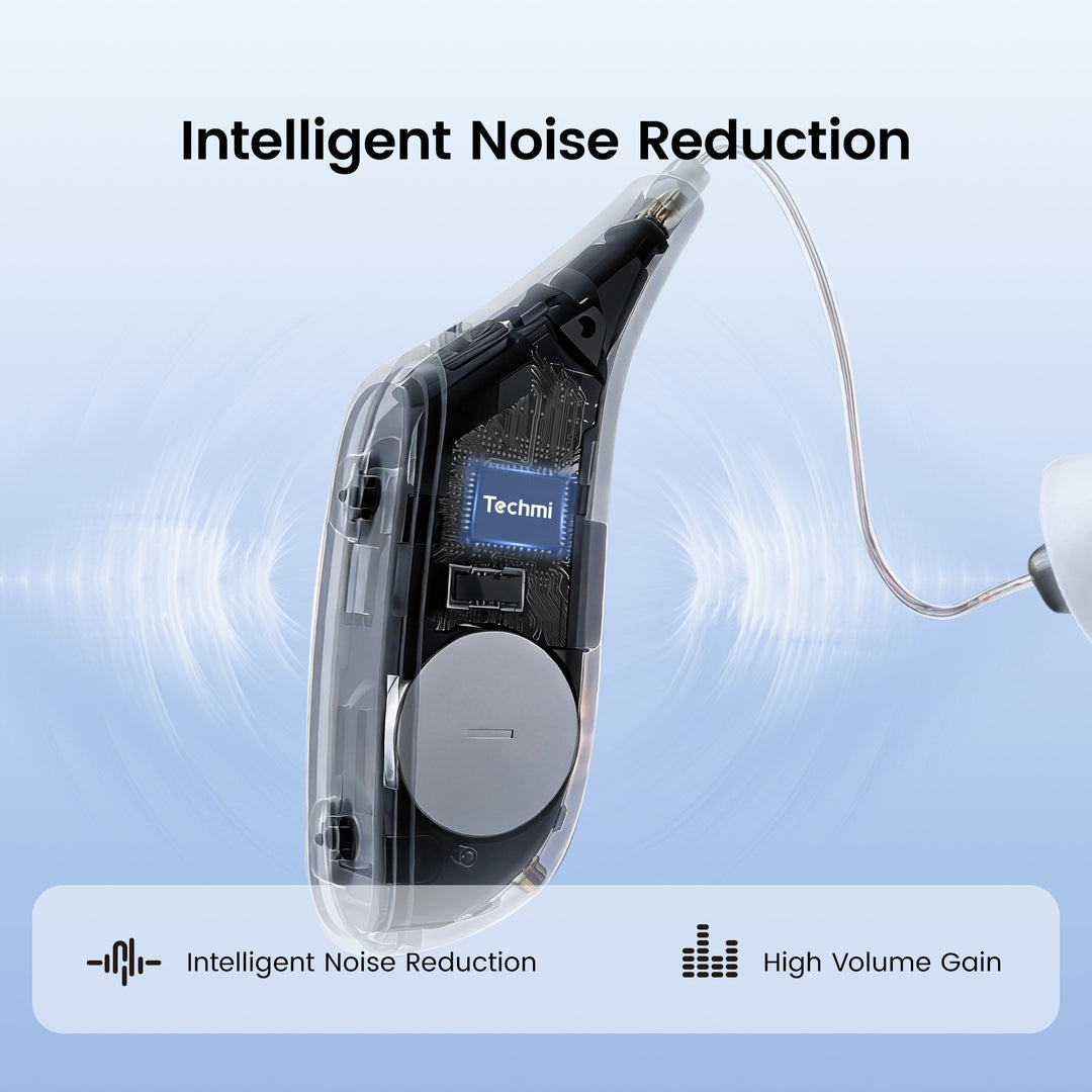 Techmi FacePro RIC hearing aid styled like Bluetooth earbud with app control